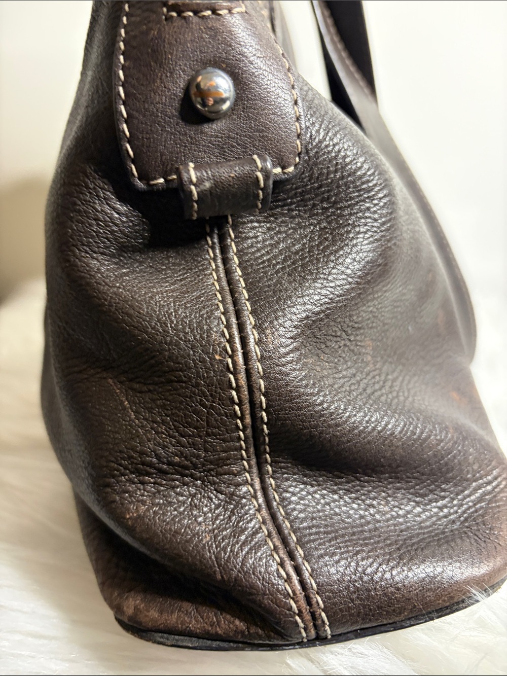 Danier Dark Brown Leather Satchel with Metal Logo Plate - Picture 6 of 16